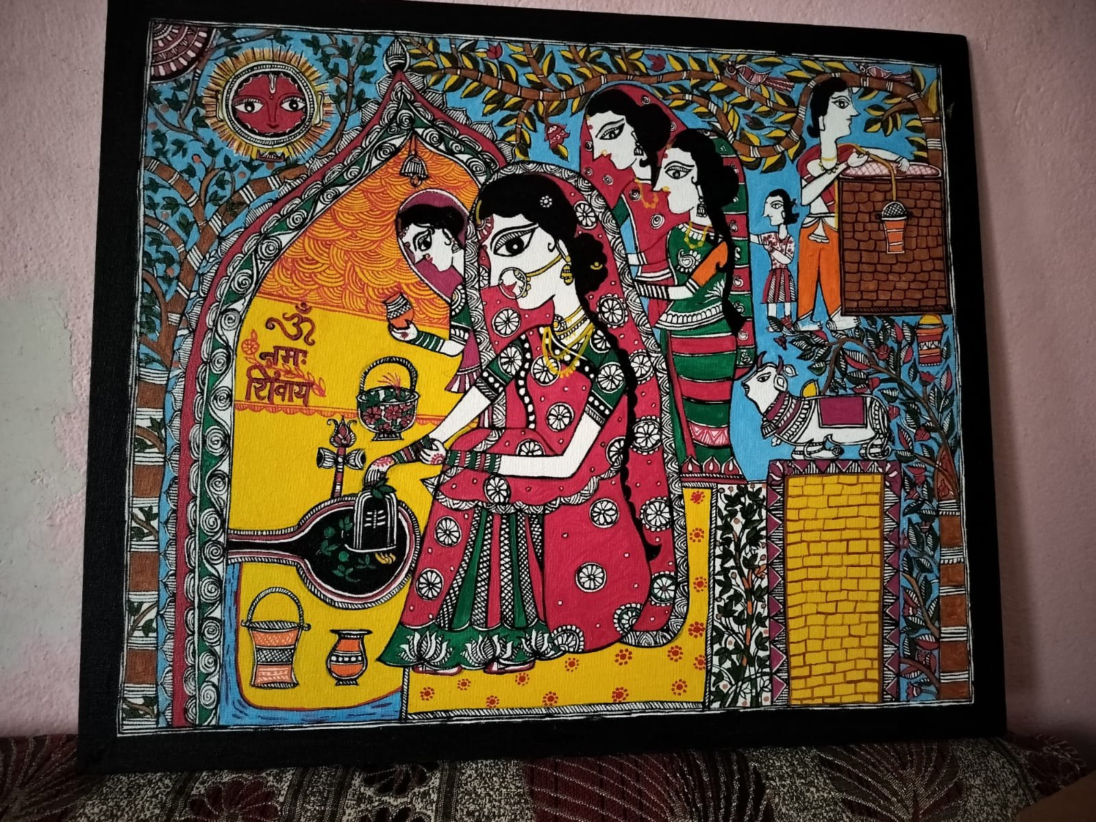 Framed Mithila artwork by Chanda Kumari Karn